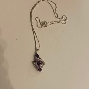 Elegant Light & Dark Purple Amethyst Gemstone Pendant Necklace 18”